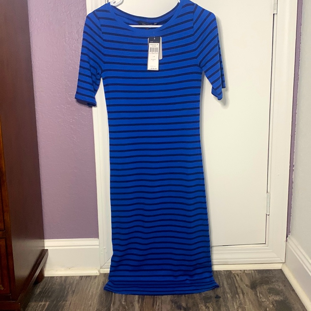 BCBGMAXAZRIA Blue & Black Striped Maxi Dress size M